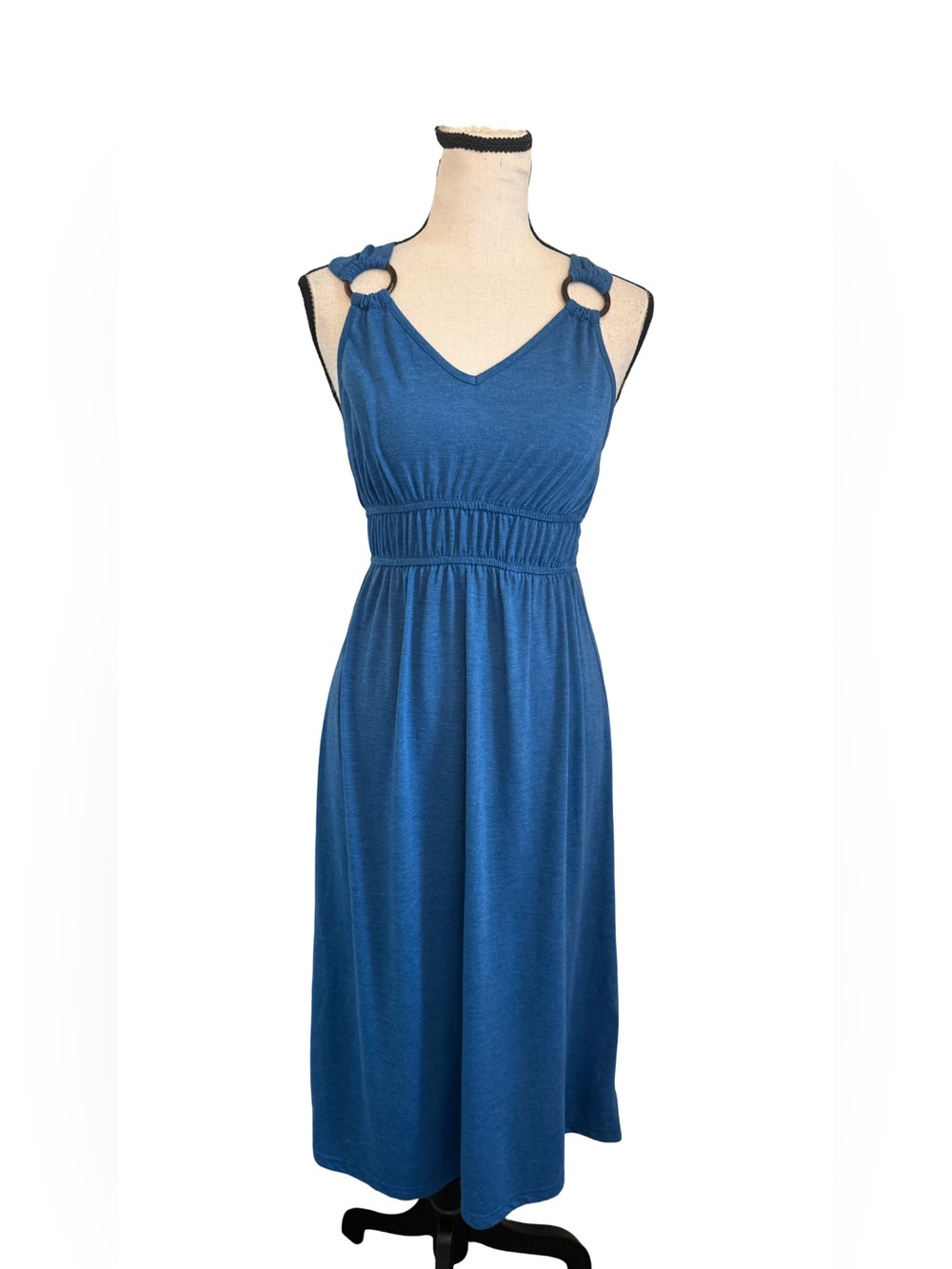 Cupshe Blue Sleeveless Maxi Dress Small Smocked Empire Waist Ring Strap Knit